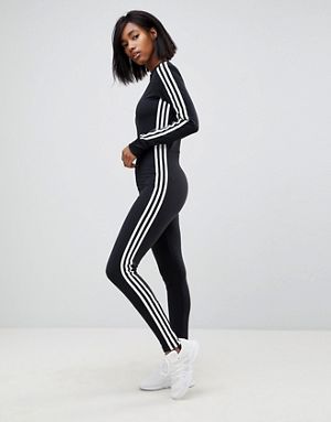 adidas Originals adicolor Three Stripe Stirrup Jumpsuit In Black .