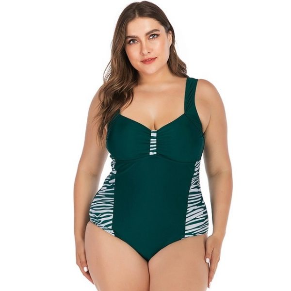 Plus Size Swimwear Women One Piece Swimsuit Leopard Patchwork .