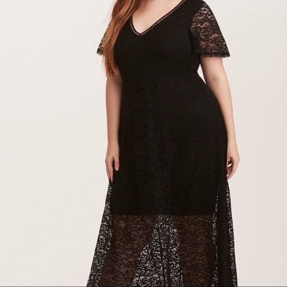 torrid Dresses | Black Vneck Lace Maxi Dress Size 14 | Poshma
