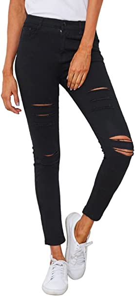 SweatyRocks Women's Casual High Waist Ripped Skinny Jeans .