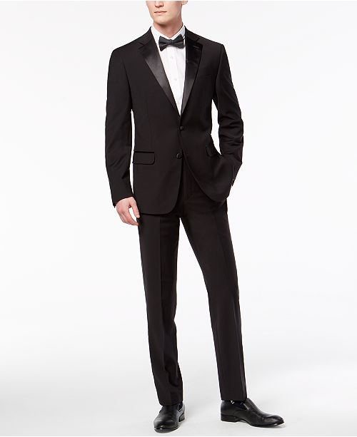 Calvin Klein Men's X-Fit Infinite Stretch Black Tuxedo Suit .