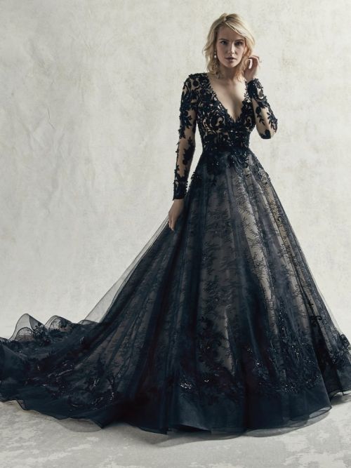 Black Wedding Dress from Fantasy Bridal. Black, Ballgown, plunging .