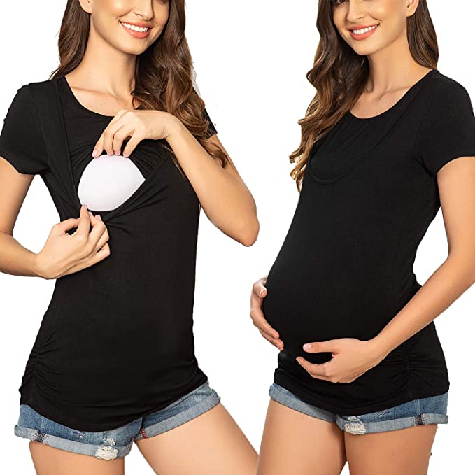 Hotouch Women's Nursing Maternity Tee Shirt Double Layer Round .