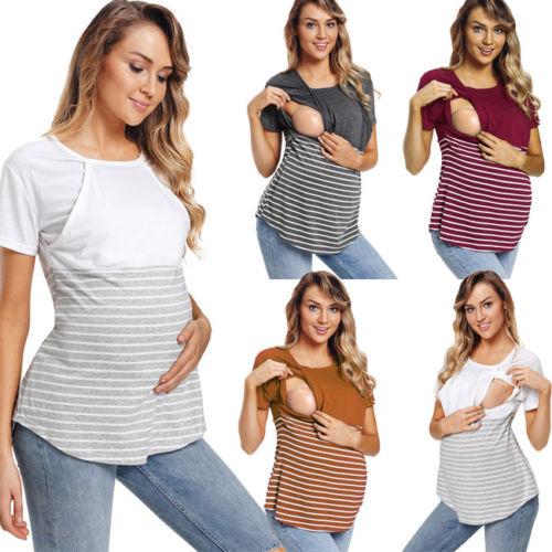 2020 2019 Women Maternity Clothes Breastfeeding Tops Striped .