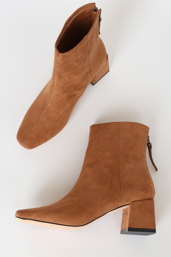 Chic Brown Boots - Ankle Booties - Vegan Suede Ankle Booti