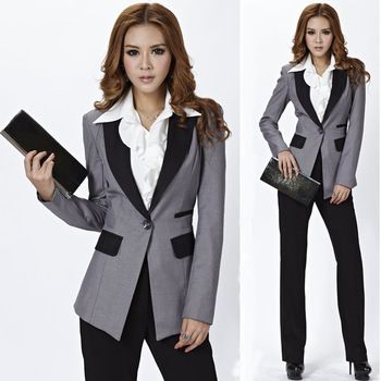 High Quality Novelty Pant Suits Gray Blazers for Women Business .