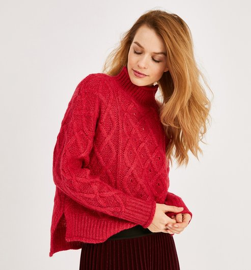 Cable-knit jumper - Fuchsia - Women - Jumpers / Cardigans - Prom