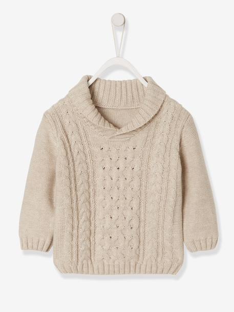 Cable-Knit Jumper with Shawl Collar, for Baby Boys - beige medium .