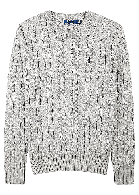 Polo Ralph Lauren Grey cable-knit cotton jumper - Harvey Nicho