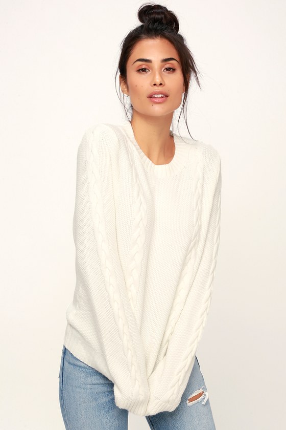 Cute White Sweater - Cable Knit Sweater - Lightweight Sweat