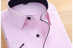 His Fashion Pink Short Sleeve Business Casual Men Dress Shirt .