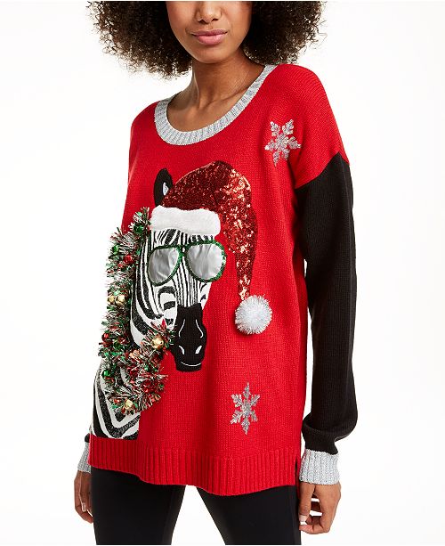 Hooked Up by IOT Juniors' Zebra Christmas Sweater & Reviews .