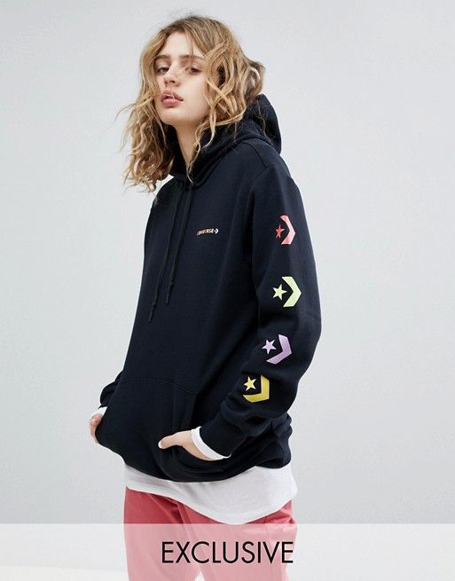 Converse Exclusive To ASOS Hoodie In Black With Rainbow Branding .