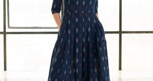 Buy Blue Box Pleated Handloom Ikat Cotton Dress Online | Cotton .