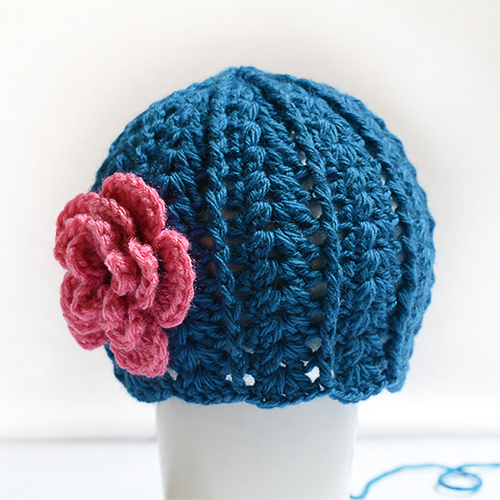 Easy Crochet Baby Hat Pattern Newborn- One Year with Flower Beanie .