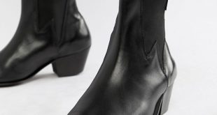 ASOS DESIGN cuban heel western chelsea boots in black leather with .