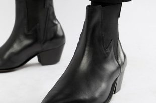 ASOS DESIGN cuban heel western chelsea boots in black leather with .