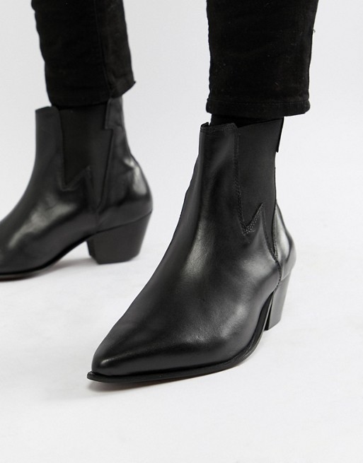 ASOS DESIGN cuban heel western chelsea boots in black leather with .