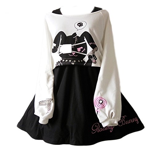 Cute Dress For Teens Girl Two Piece Set Bunny Prints Casual Cotton .