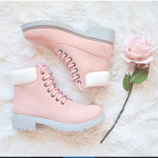 shoes pink boot boots white pastel tumblr cute teenagers girl .