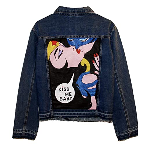 Amazon.com: Hand Painted Denim Jacket Kiss Me Baby: Handma