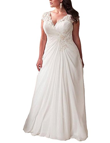 YIPEISHA Women's Elegant Applique Lace Wedding Dress V Neck Plus .