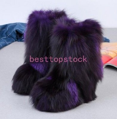 Luxury Eskimo Women Winter Big Fluffy Boots Fox Fur warm Multi .