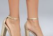 Sexy Gold Heels - Ankle Strap Heels -Vegan Leather Hee