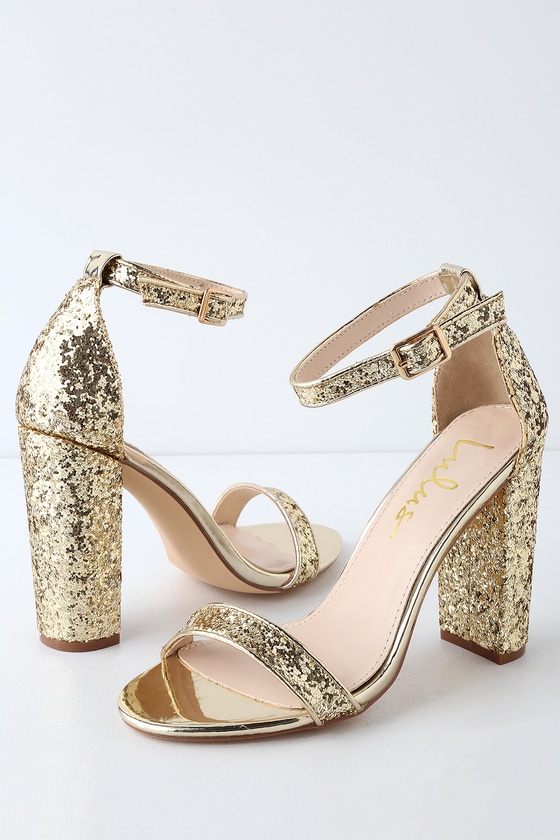 Stunning Glitter Heels - Gold Heels - Ankle Strap Hee