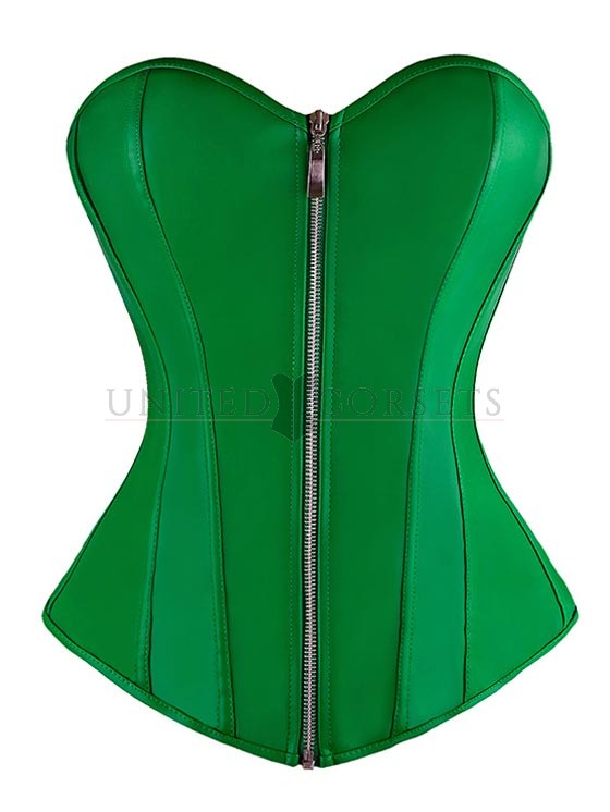 Women's Fashion Green PU Leather Overbust Cors