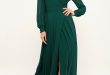 Glam Green Dress - Maxi Dress - Wrap Dress - Long Sleeve Dre
