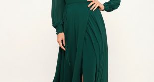 Glam Green Dress - Maxi Dress - Wrap Dress - Long Sleeve Dre