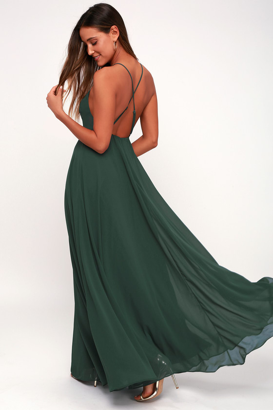 Beautiful Dark Green Dress - Maxi Dress- Backless Maxi Dre
