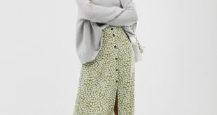 ASOS DESIGN button front maxi skirt in green floral print | AS