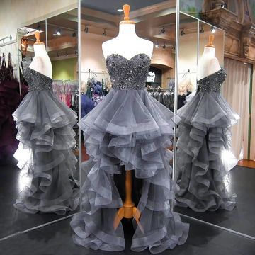 $181.99 Grey Long High-Low Prom Dresses 2020 Sleeveless For Short .