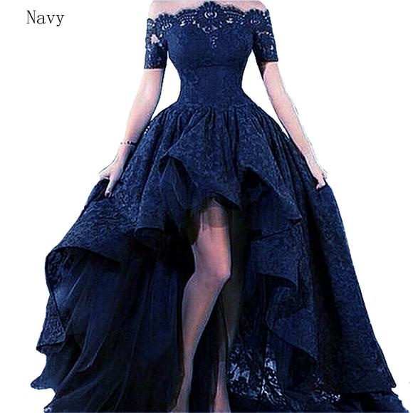 Gorgeous LP1121 Lace Prom Dress Short Sleeve Formal High Low .