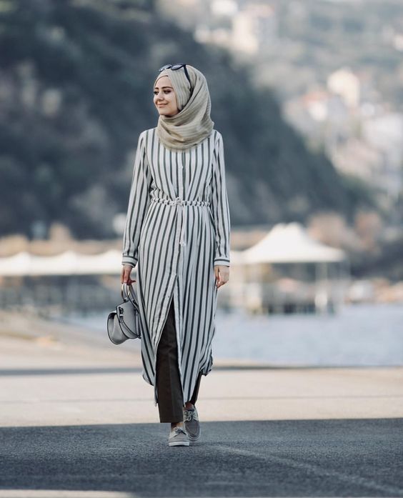 Striped Dress For Hijab Fashion - Hijab-style.c