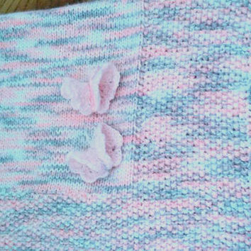 Pink Grey Knit Baby Blanket Butterfly from iDoHandcraft on Et