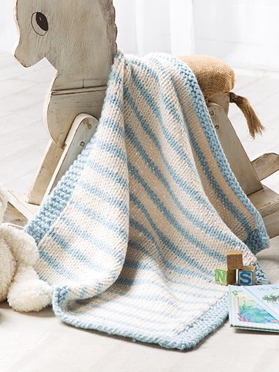 Free knitting pattern for Blue Striped Baby Blanket and more baby .