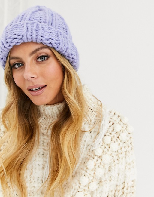 ASOS DESIGN chunky knit beanie hat in lilac | AS