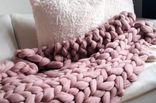 Amazon.com: FOHOMA Blush Pink Chunky Knit Blanket 8cm Thick Wool .