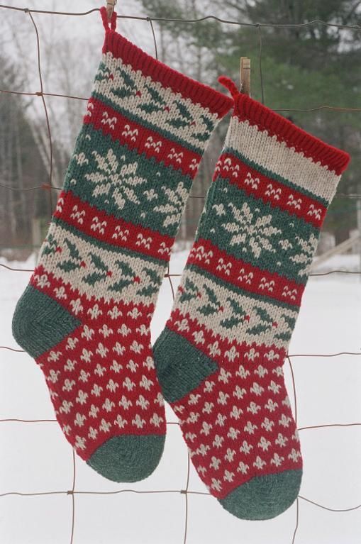 Holly Christmas Stocking Knitted | Knitted christmas stocking .