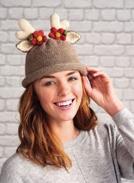 Free Knitting Pattern for a Reindeer Hat And Headband For Adults .