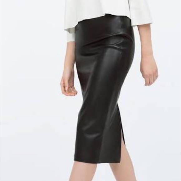 Zara Skirts | Midi Faux Leather Pencil Skirt Xs Blue | Poshma