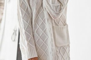 Chic High Neck Long Sleeve Cable Knit Tunics Cozy Sweater .