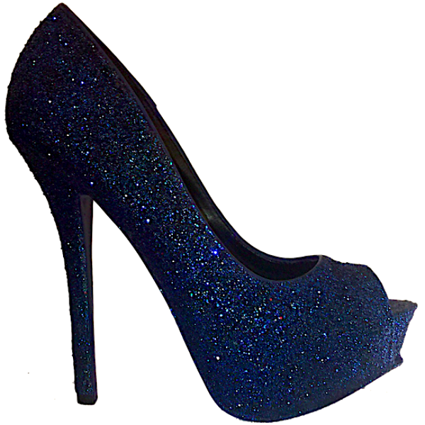 Women's Sparkly Navy Blue Glitter Peep Toe Heels Pumps shoes .
