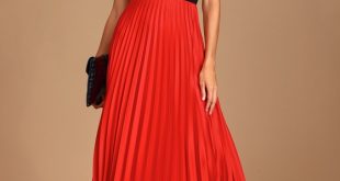 Classic Red Skirt - Satin Skirt - Midi Skirt - Pleated Ski