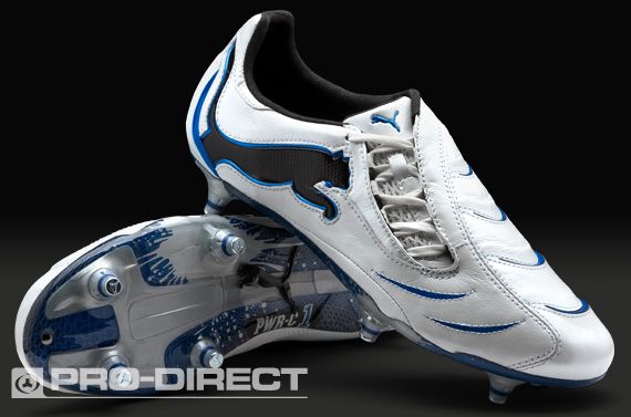 Puma PowerCat 1.10 SG Boots - White/Black/Blue | Football boots .