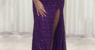 Mermaid Scoop Floor-Length Purple Lace Prom Dress with Sequins .