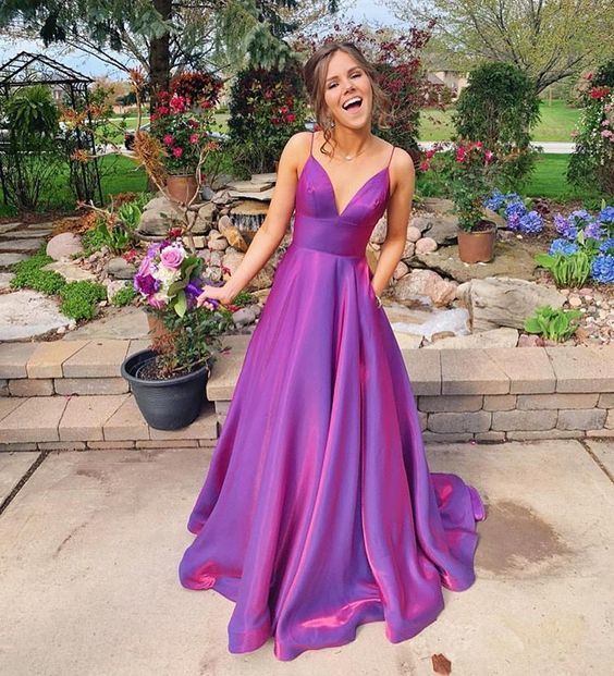 Purple Prom Dress, Satin Prom Gown, A-Line Prom | pennysty